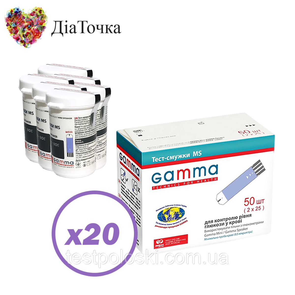 Тест-смужки GAMMA MS 1000 шт. в 40 флаконах по 25 шт. в пакованні