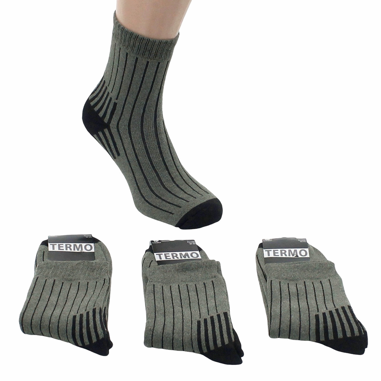 Зимові чоловічі шкарпетки махрові хакі Повсякденні теплі шкарпетки від виробника 41-45, фото 1