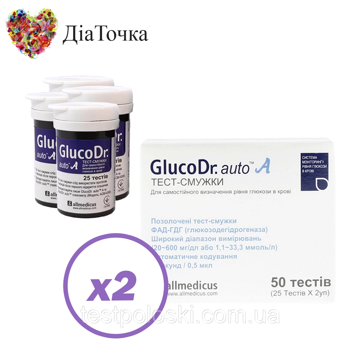Тест-смужки GlucoDr auto 100 шт. у 4 флаконі по 25 шт. в пакованні