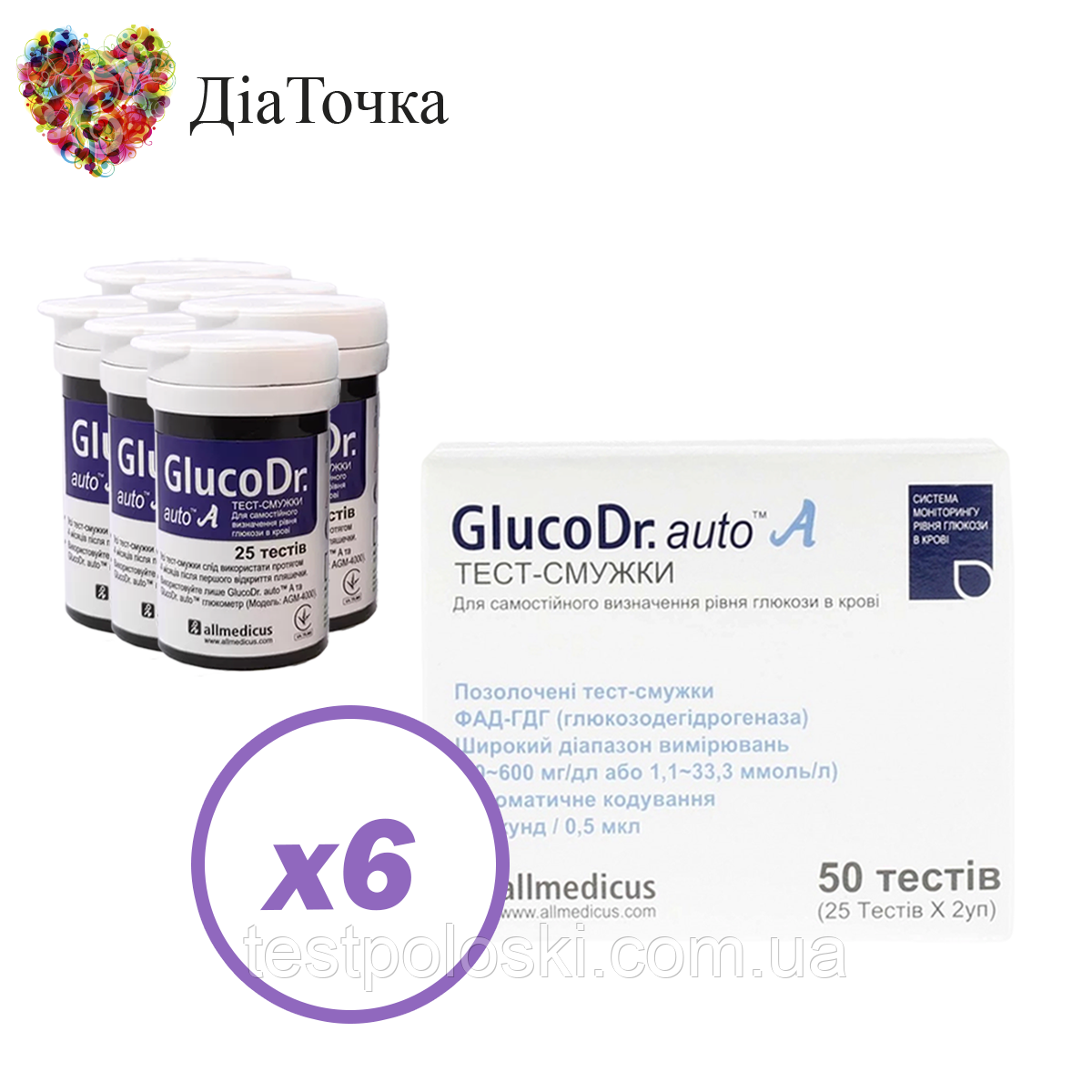 Тест-смужки GlucoDr auto 300 шт. у 12 флаконах по 25 шт. в пакованні, фото 1