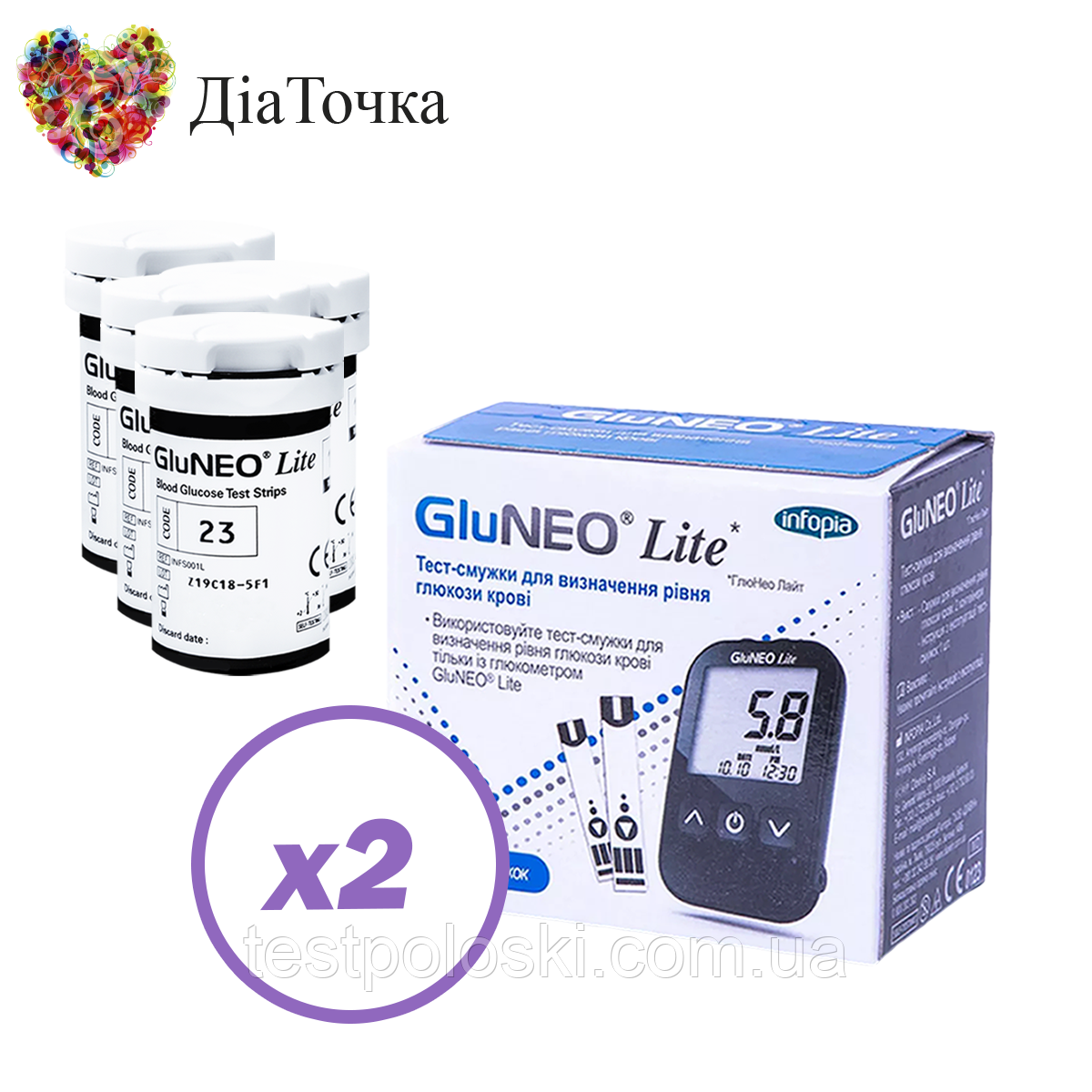 Тест-смужки GluNeo Lite 100 шт. у 4 флаконі по 25 шт. у пакованні, фото 1