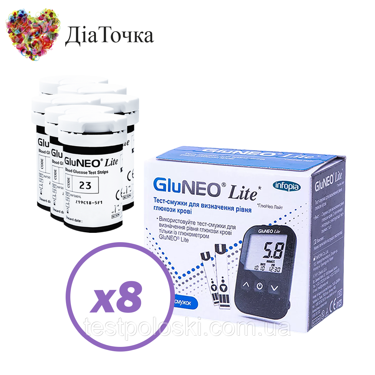 Тест-смужки GluNeo Lite 400 шт. в 16 флаконах по 25 шт. у пакованні, фото 1