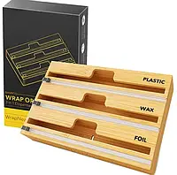 Дерев'яний кухонний органайзер-диспенсер 3 в 1 для нарізки фольги, плівки, пергаментного паперу