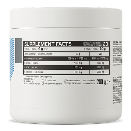 Амінокислоти OstroVit BCAA + Glutamine 200g Orange, фото 3
