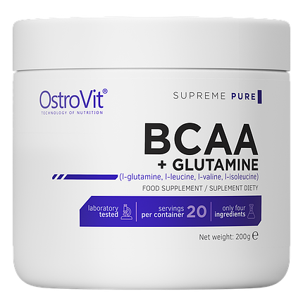 Амінокислоти OstroVit BCAA + Glutamine 200g Natural, фото 1