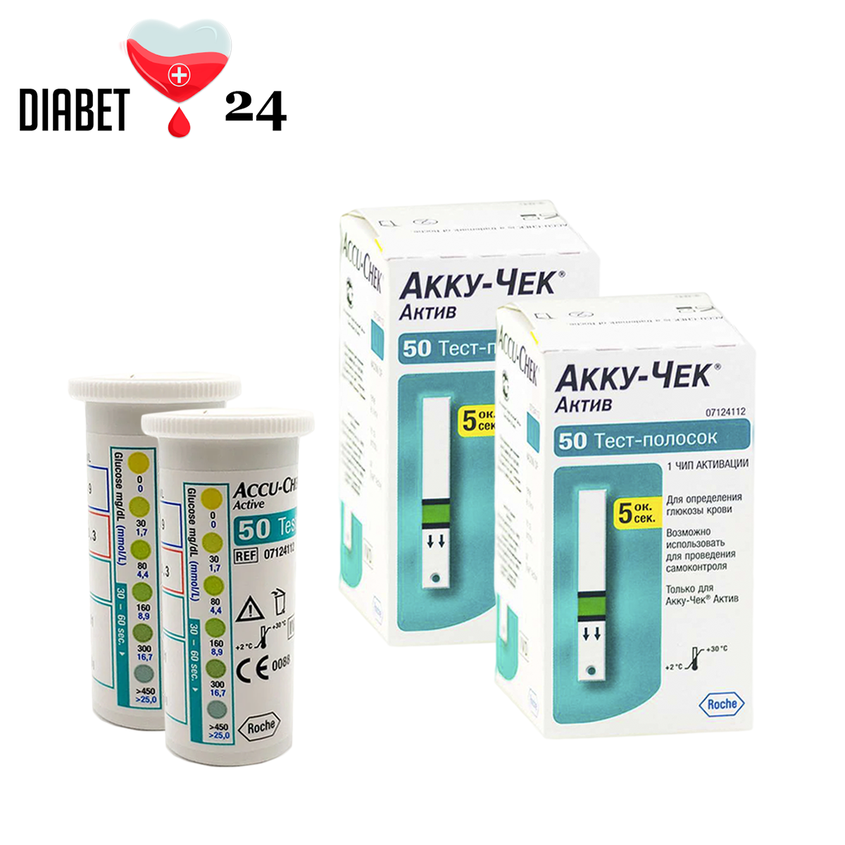 Тест-смужки Акку-Чек Актив (Accu-Chek Active) 100 шт. у 2 флаконі по 50 шт. в пакованні