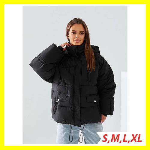 Модная короткая женская зимняя черная куртка, Стильная теплая женская ...
