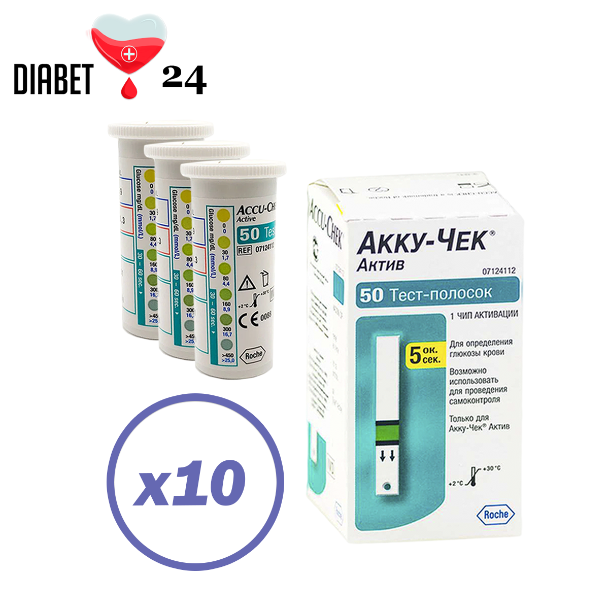 Тест-смужки Акку-Чек Актив (Accu-Chek Active) 500 шт. в 10 флаконах по 50 шт. в пакованні
