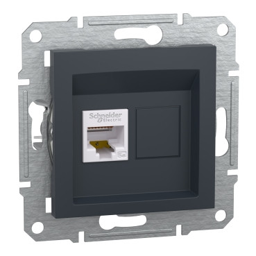 Розетка комп'ютерна RJ45 STP 5е категорія Schneider Electric Asfora антрацит, фото 1