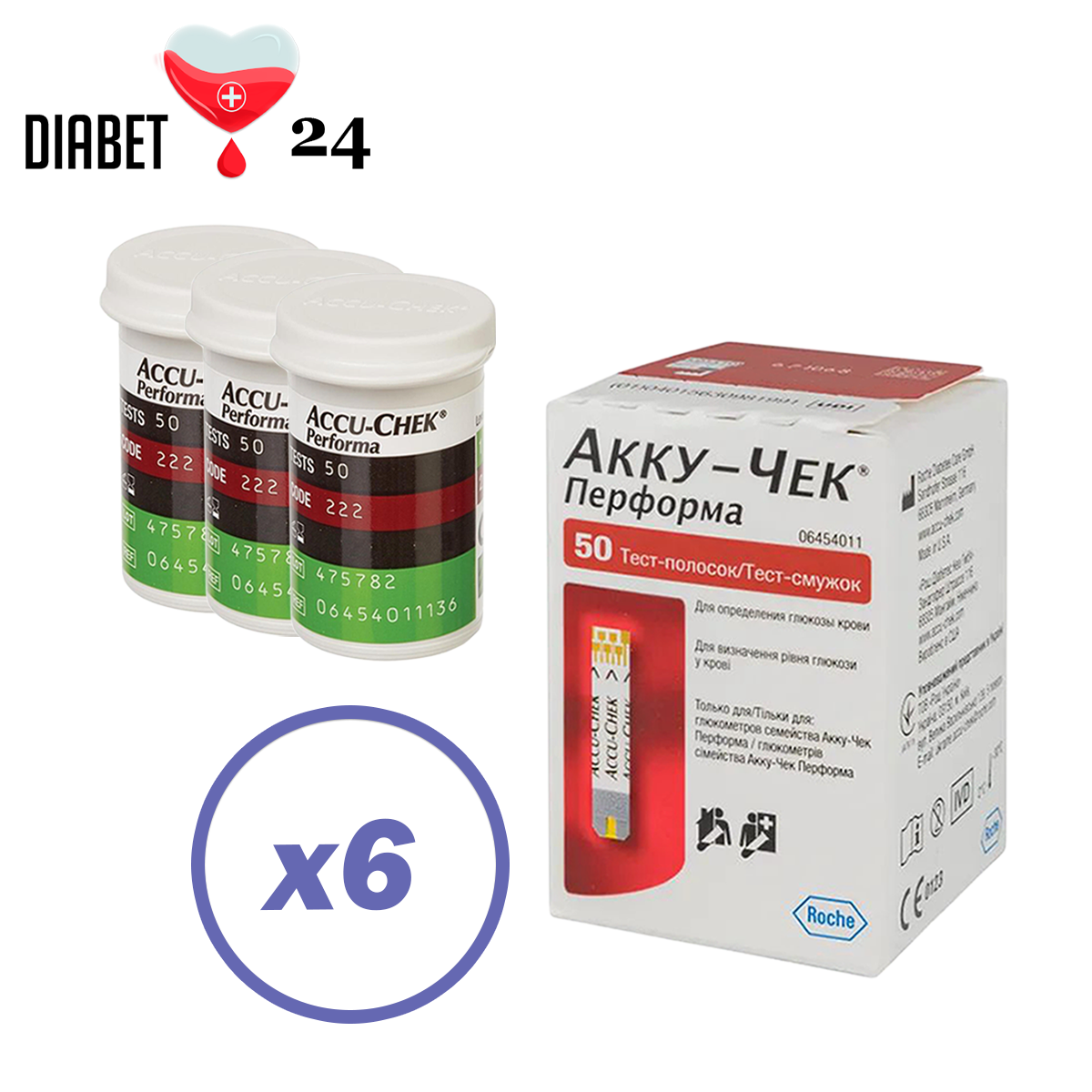 Тест-смужки Акку-Чек Перформа (Accu-Chek Performa) 300 шт. у 6 флаконах по 50 шт. в пакованні