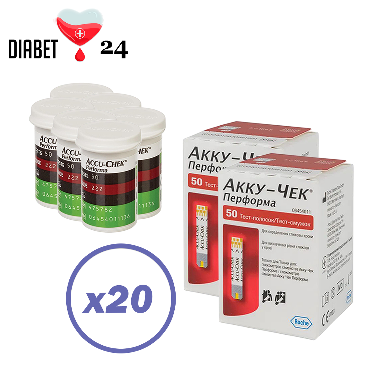 Тест-смужки Акку-Чек Перформа (Accu-Chek Performa) 2000 шт. в 40 флаконах по 50 шт. в пакованні