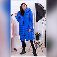 Пальто-пуховик - кокон зимовий стеганний арт. 180 плащівка Мадонна синій /електрик