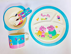 Популярний! Набір бамбукового посуду з 5 предметів Peppa Pig - Краща якість тільки на Nukleon.com.ua