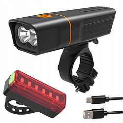 Велоліхтар + габарит QX-T3206 (2xXML-T6 + габарит-6SMD) + PowerBank + microUSB (3 режими та 4 режими)