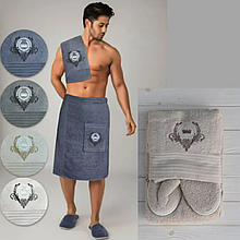 Набір для лазні чоловічий подарунковий, набори в сауну для чоловіків банний в подарунок Бежевий