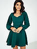 Красиве молодіжне коротке вечірнє плаття з довгим рукавом, темно-зелене, фото 2
