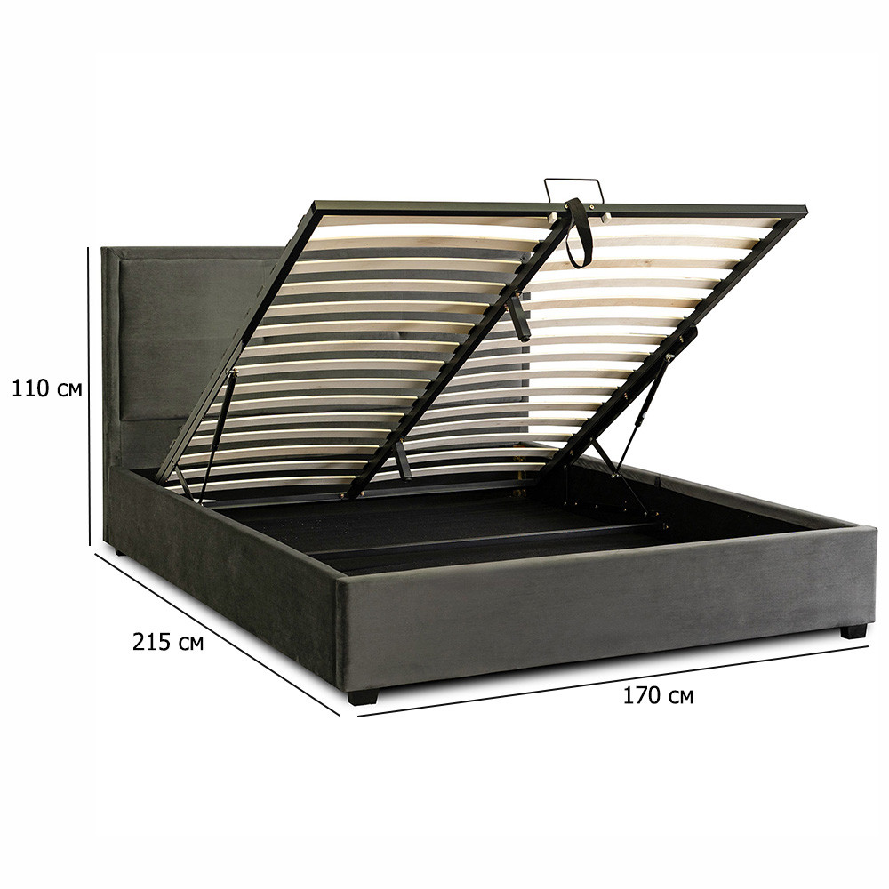 Ліжко м'яке двоспальне Andre 160х200 см сіре з оксамитовою оббивкою та підйомним механізмом, фото 1