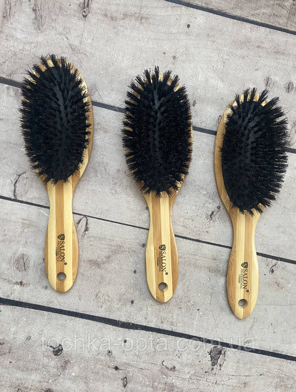 Масажна щітка для волосся SALON PROFESSIONAL бамбукова з натуральною щетиною, велика, фото 1
