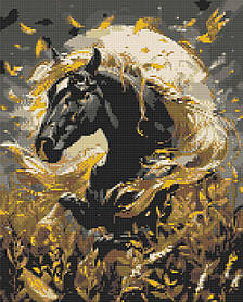 Алмазна мозаїка/вишивка Чорний кінь 40*50 см Орігамі OD 31200