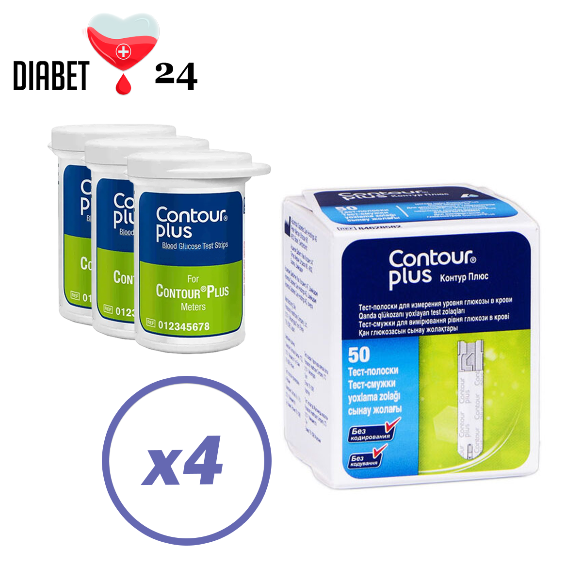 Тест-смужки Контур Плюс (Contour Plus) 200 шт. в 4 флаконі по 50 шт. в упаковці