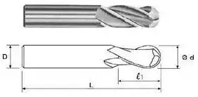 Фреза кінцева радіусна твердосплавна R4*16*8*60-2F (60HRC)