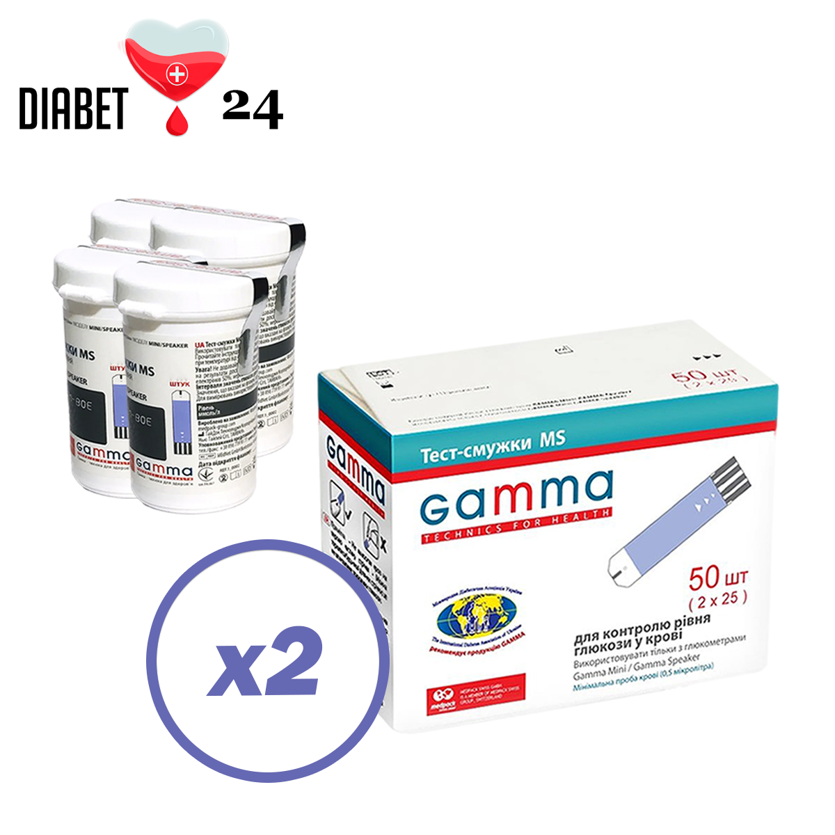 Тест-смужки GAMMA MS 100 шт. в 4 флаконі по 25 шт. в упаковці