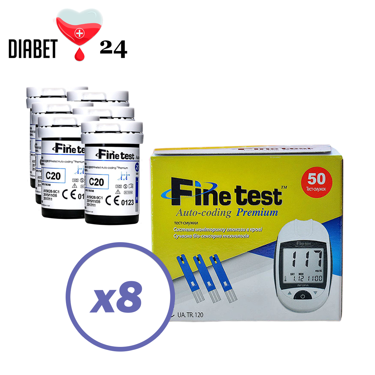 Тест-смужки Finetest premium 400 шт. в 16 флаконах по 25 шт. у пакованні