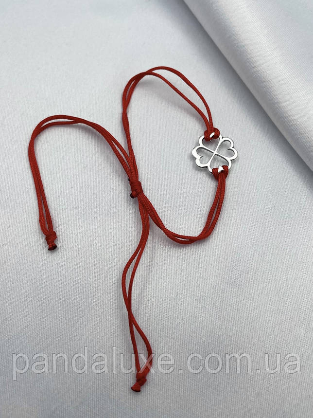 Браслет жіночий з червоною ниткою та срібною вставкою Конюшина, фото 2