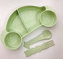 Популярний! Дитяча бамбукова посуд 2 в 1 Машинка (Салатовий) - Краща якість тільки на Nukleon.com.ua