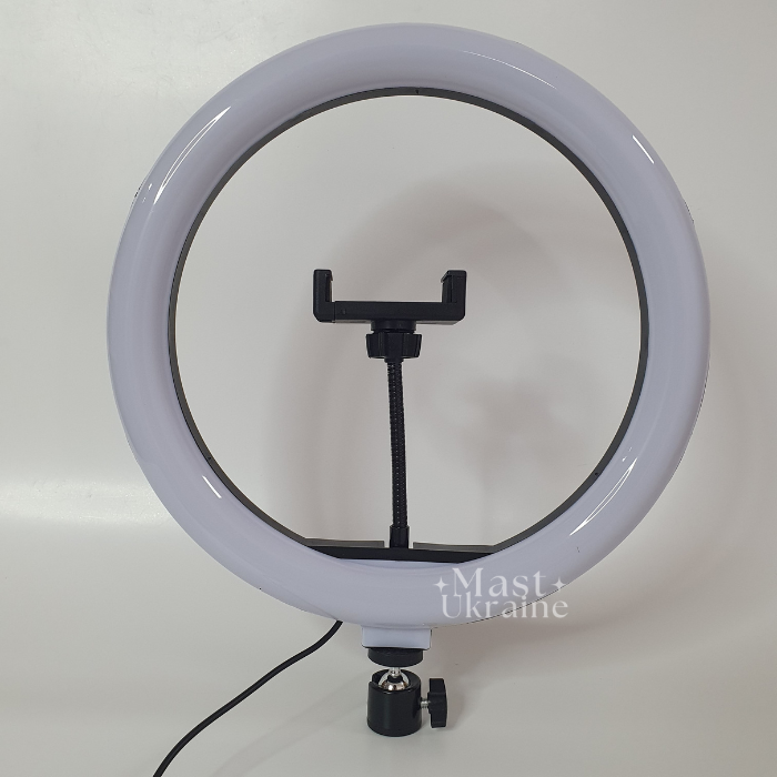 Кільцева світлодіодна Led-лампа YQ 30 cm тримачем для телефона та кріпленням під штатив — QX-300, чорна, фото 1