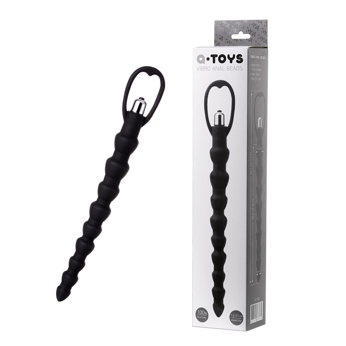 Анальний ланцюжок Toyfa A-Toys з вібрацією, силікон, чорний, 32,7 см, фото 1