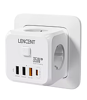 Зарядний пристрій для телефону Lencent Трійник на 3 розетки з трьома USB і Type C 35 Вт Мережевий розгалужувач
