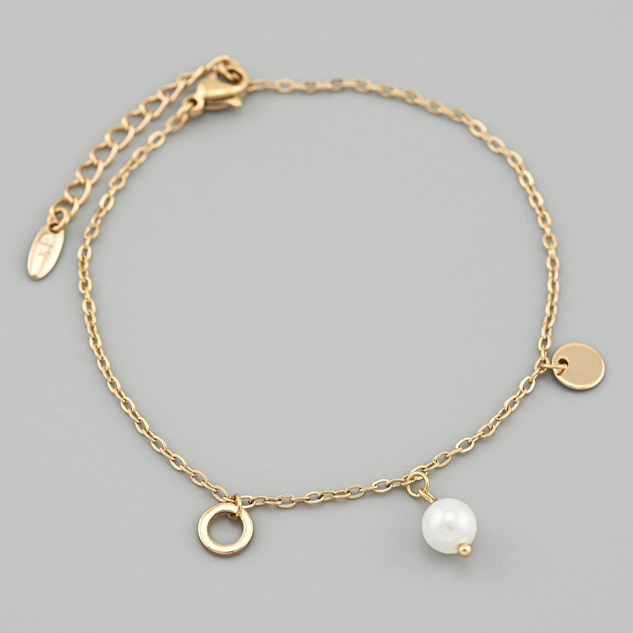 Браслет Скромність 45913 ширина 1.5 мм штучні перли позолота 18К довжина 18+3, фото 1