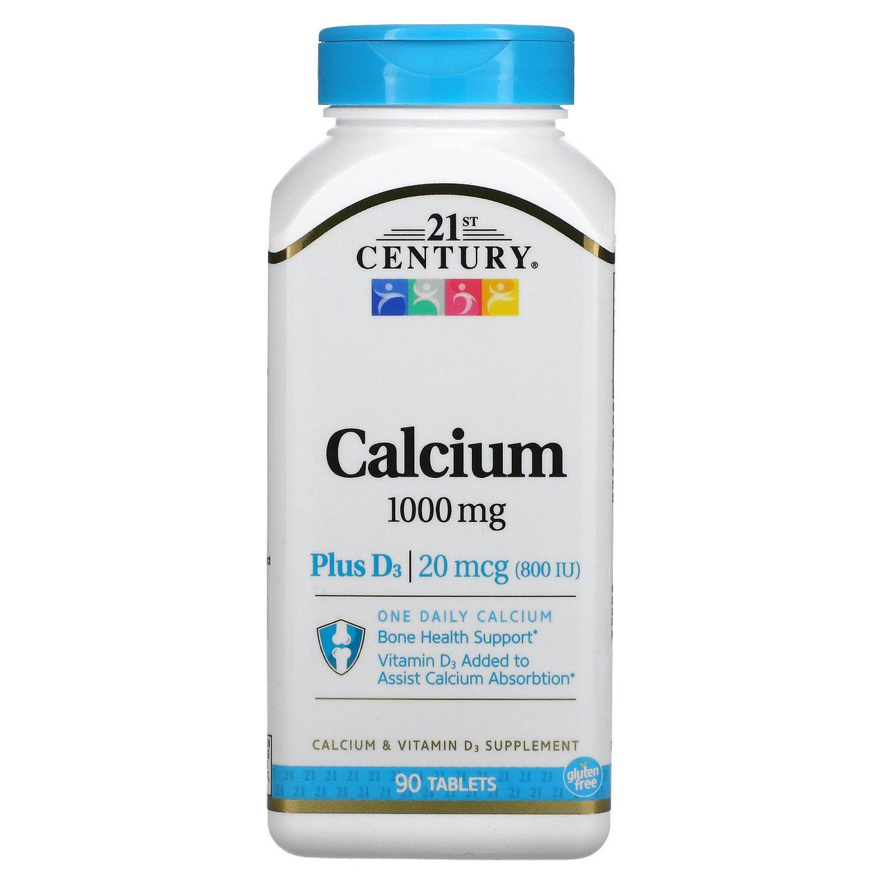 Кальцій + вітамін D3, Calcium Plus D3, 1000 мг / 800 МО, 21st Century, 90 таблеток BX379