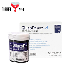 Тест-смужки GlucoDr auto 50 шт. в 1 флаконі по 50 шт. в пакованні