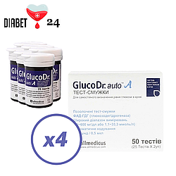 Тест-смужки GlucoDr auto 200 шт. у 4 флаконах по 50 шт. в пакованні