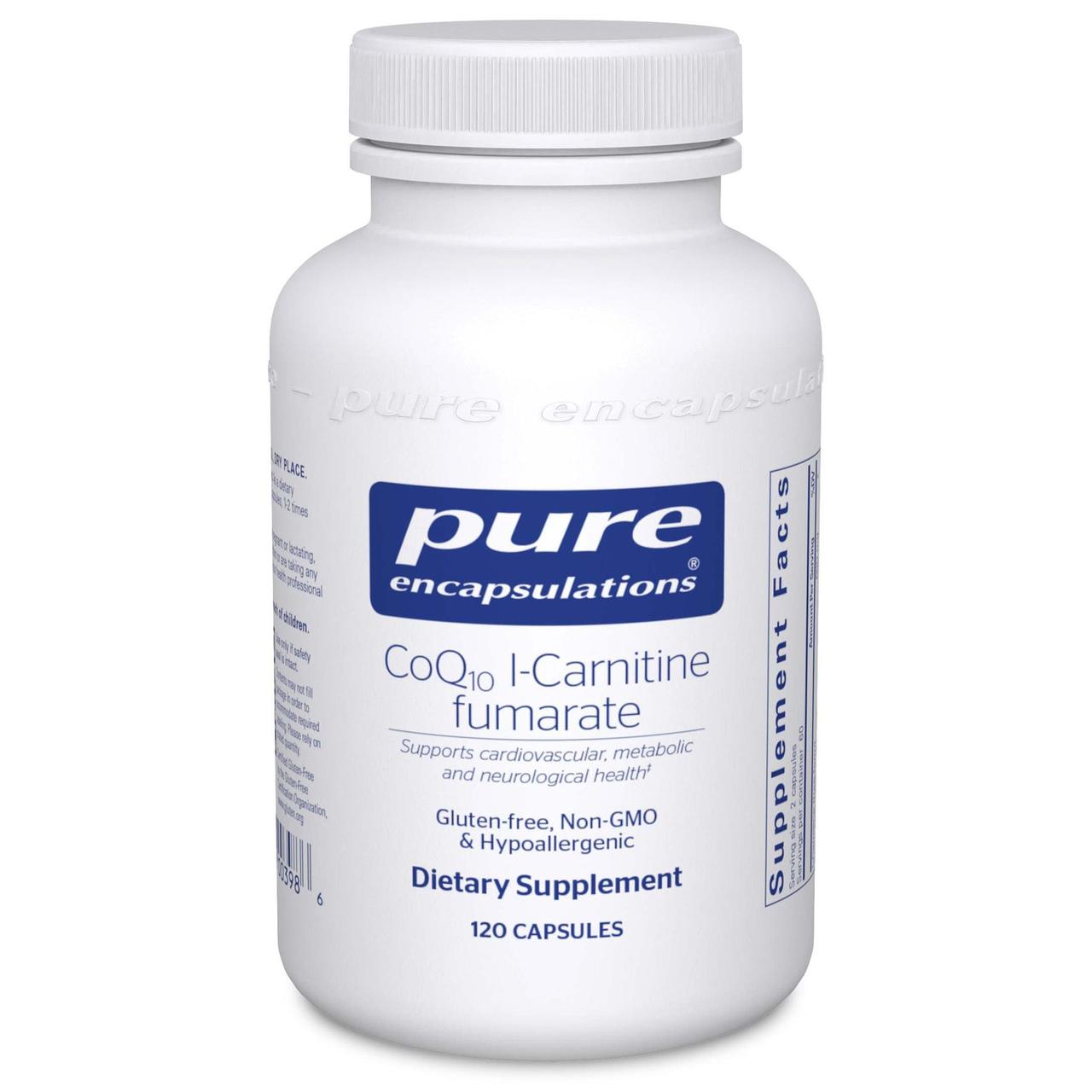 Коензим Q10 L-карнітин фумарат Pure Encapsulations (CoQ10 l-Carnitine Fumarate) 120 капсул BX696, фото 1