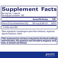 Вітамін Д3 Pure Encapsulations (Vitamin D3) 5000 МО 120 капсул BX853, фото 3