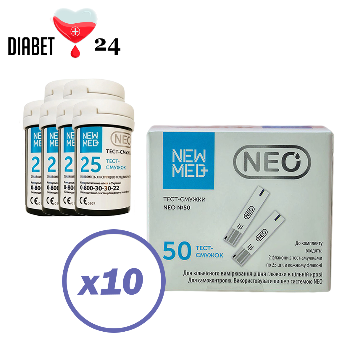 Тест-смужки NewMed Neo 500 шт. у 20 флаконах по 25 шт. у пакованні