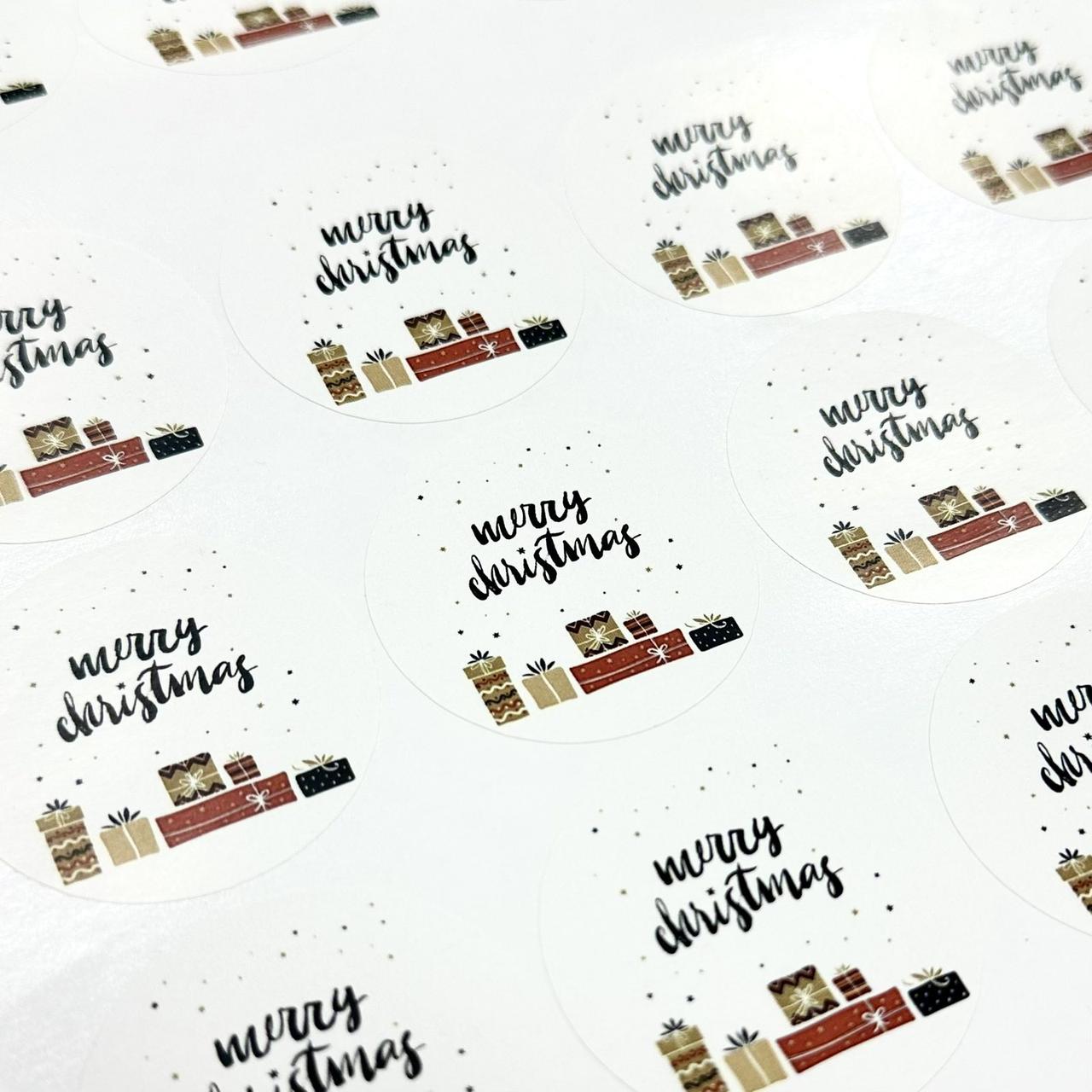 Наклейка "Merry christmas" Ø4 см (21 шт), подарункі, фото 1