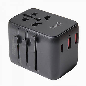 Мережевий перехідник 4×USB (USA/JP/AUS/EU/UK) Budi M8J333 / Адаптер швидкої зарядки / Мережева зарядка
