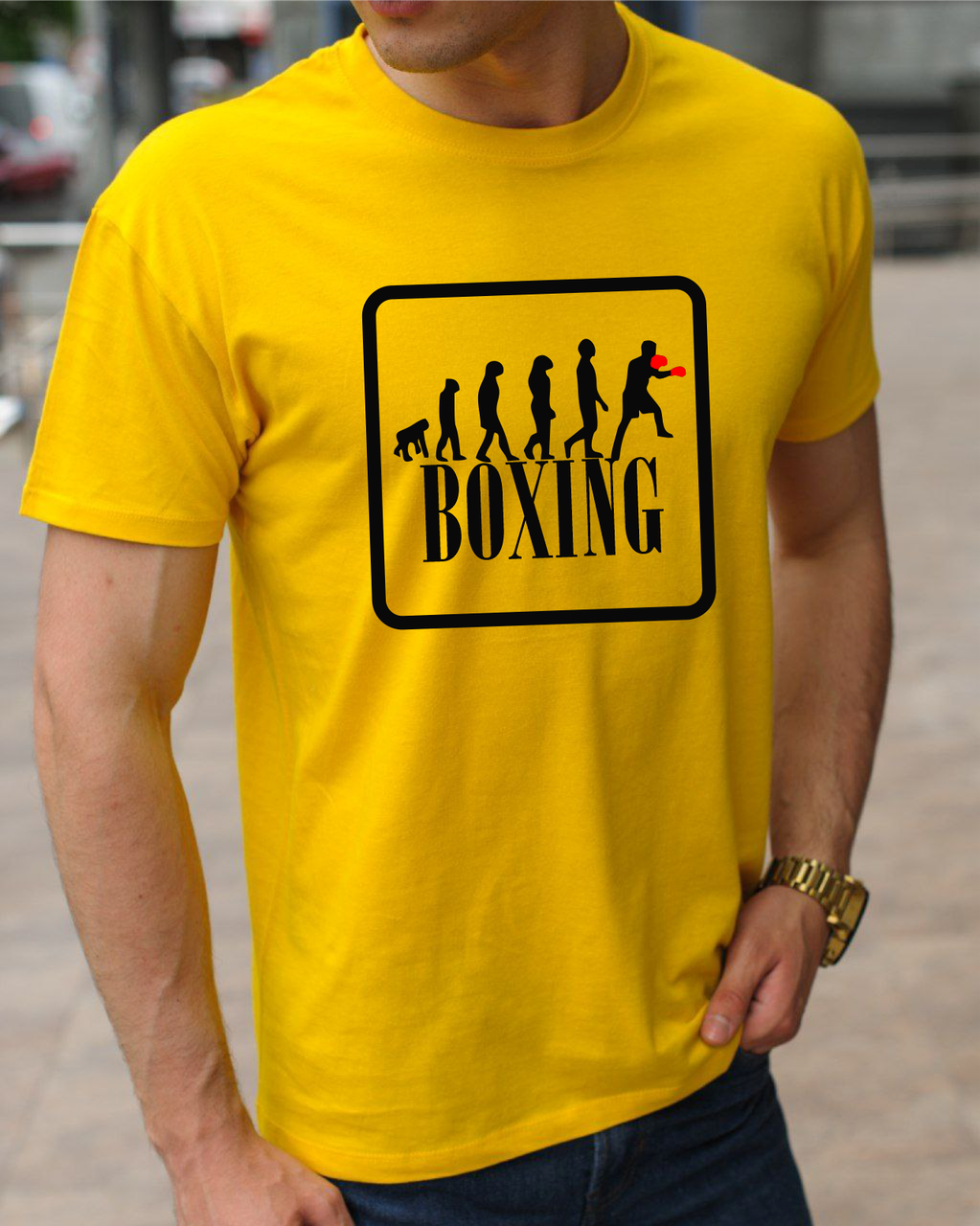 Чоловічі футболки на боксерську тематику з принтом Еволюція боксу, бавовняна футболка з боксерами розмір S, фото 1