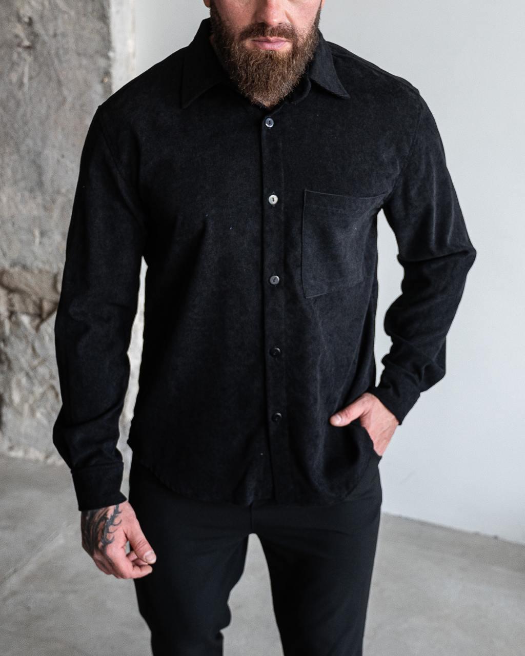 Чорна сорочка чоловіча вельвет з довгим рукавом весна-осінь повсякденна модна стильна молодіжна на хлопця