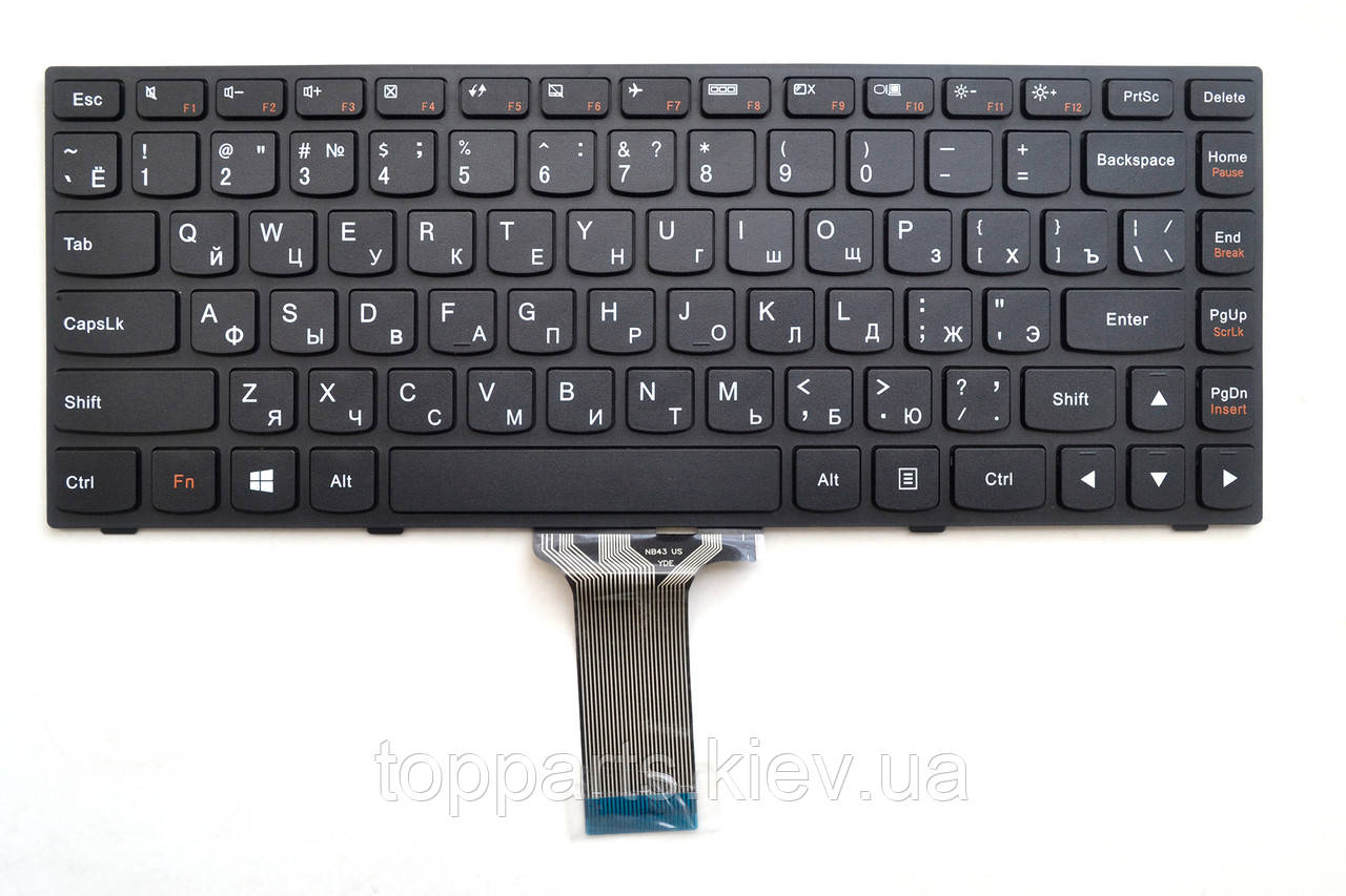 Клавіатура для ноутбуков Lenovo IdeaPad G40-30, G40-70, Z40-70 чорна з чорною рамкою UA/RU/US