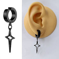 Чоловіча Сережка кліпса 1 шт на вухо кільце з підвіскою зірка без проколу чорна