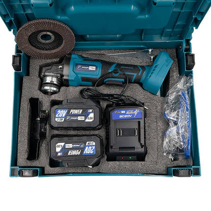 Акумуляторна кутова шліфувальна машина PROFI-TEC PGA202BL POWERLine (2×PT2040MP (4.0 Аг), зарядний пристрій), фото 1