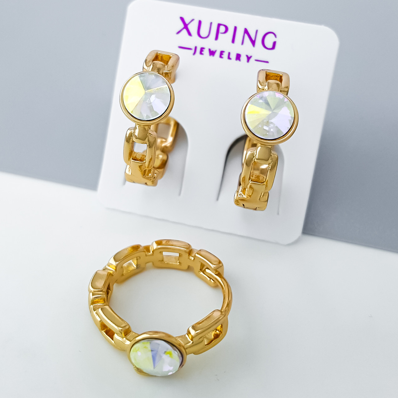 Сережки "Класика" із дзеркальним Swarovski, медзолото Xuping позолота 18К