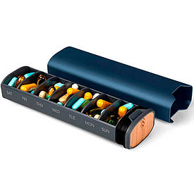 Таблетниця Контейнер для таблеток Преміальний 7 днів Органайзер Портативний Компактний 16,5х4,9 см Синій