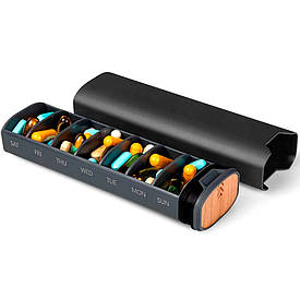 Таблетниця Контейнер для таблеток Преміальний 7 днів Органайзер Портативний Компактний 16,5х4,9 см Чорний