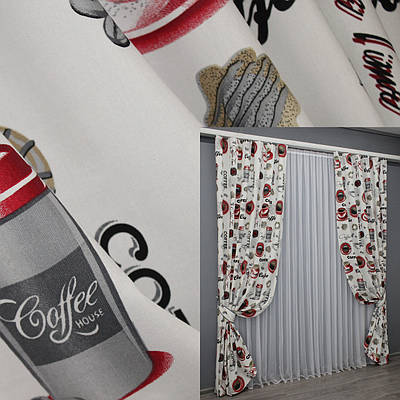 Комплект (2шт. 1,5х2,75м.) готових фото-штор "Coffee-House". Колір різнокольоровий. Код 1496ш 33-0395